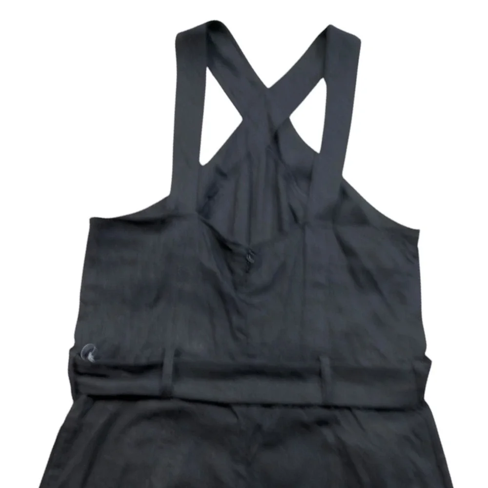 Mango MNG Halter Cross Front Jumpsuit Belted Black Linen Blend Size M Back Zip